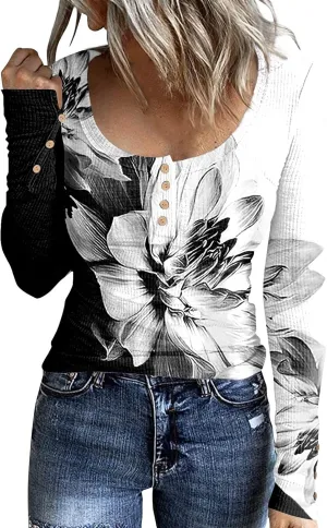 2023 Fall Winter Women's Tshirt Long Sleeve top Button lace Round Neck Gradient Print Casual Fashion Shirt Sexy Tunic