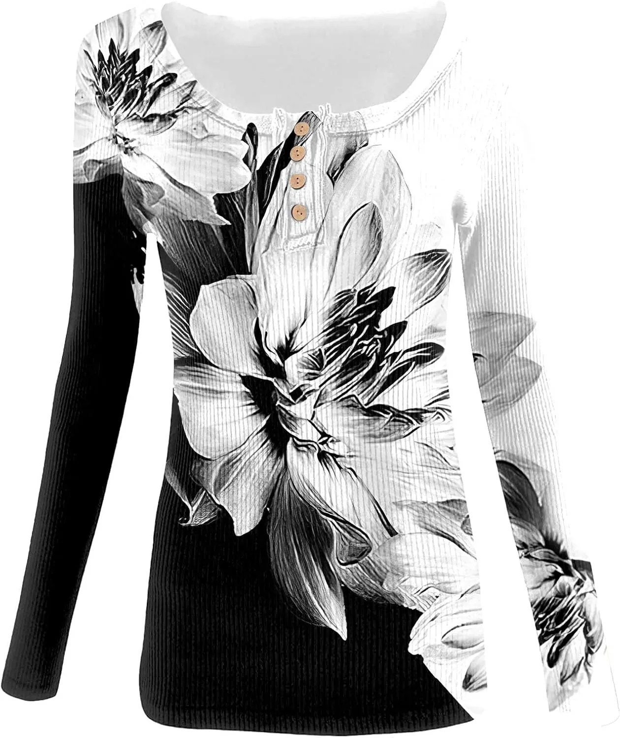 2023 Fall Winter Women's Tshirt Long Sleeve top Button lace Round Neck Gradient Print Casual Fashion Shirt Sexy Tunic