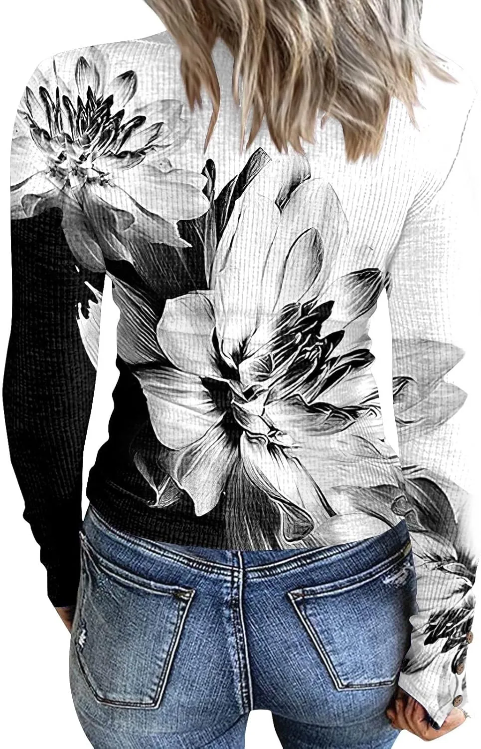 2023 Fall Winter Women's Tshirt Long Sleeve top Button lace Round Neck Gradient Print Casual Fashion Shirt Sexy Tunic