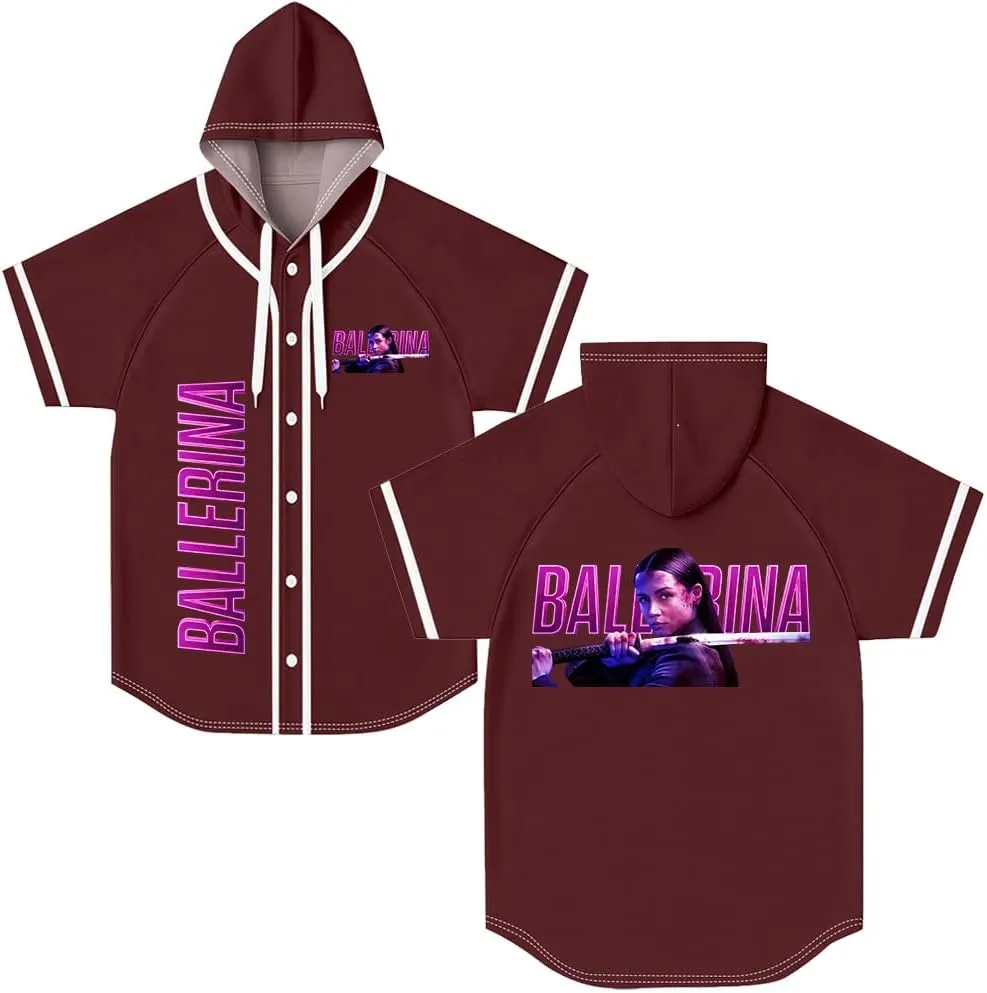 Ballerina Movie 2025 Hooded Baseball Jersey Cosplay 3D Short Sleeve Shirts Hip Hop Baseball Uniform