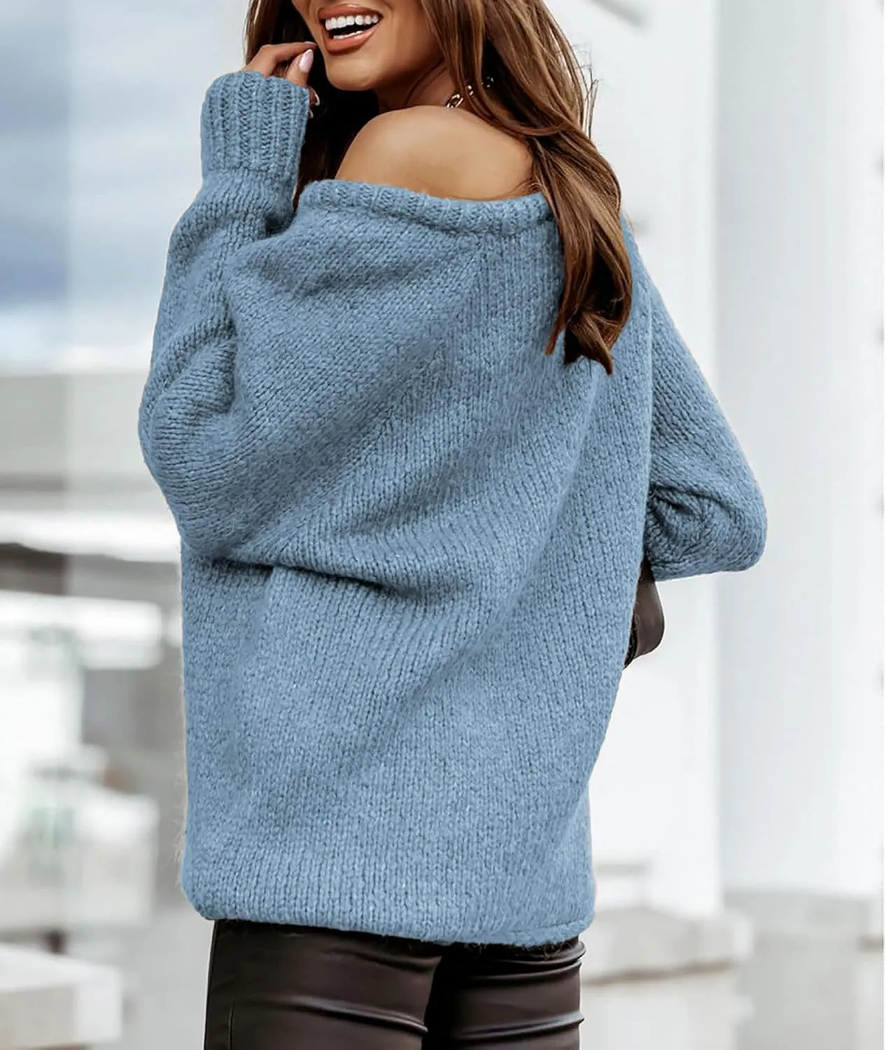 BTFBM Women Casual Long Sleeve Fall Sweaters Crew Neck Solid Color Soft Ribbed Knitted Oversized Pullover Loose Fit Jumper