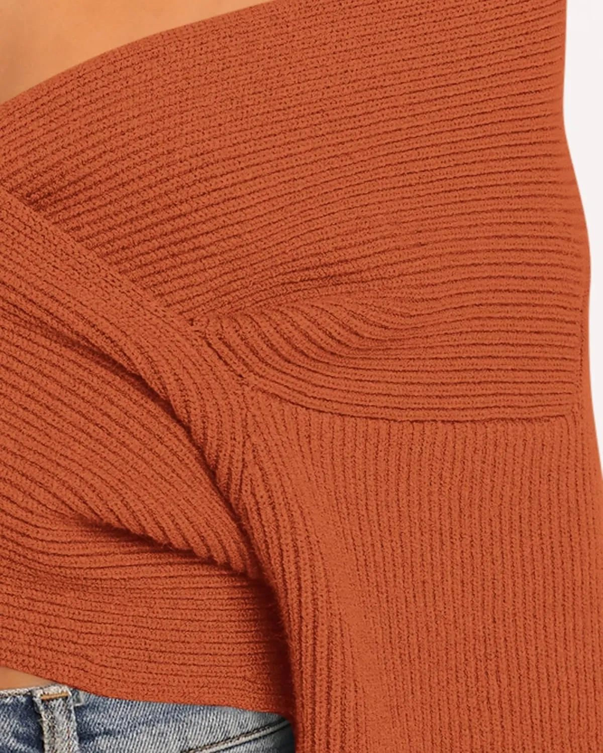 BTFBM Women Casual V Neck Long Sleeve Sweaters Cross Wrap Front Off Shoulder Asymmetric Hem Knitted Crop Solid Pullover