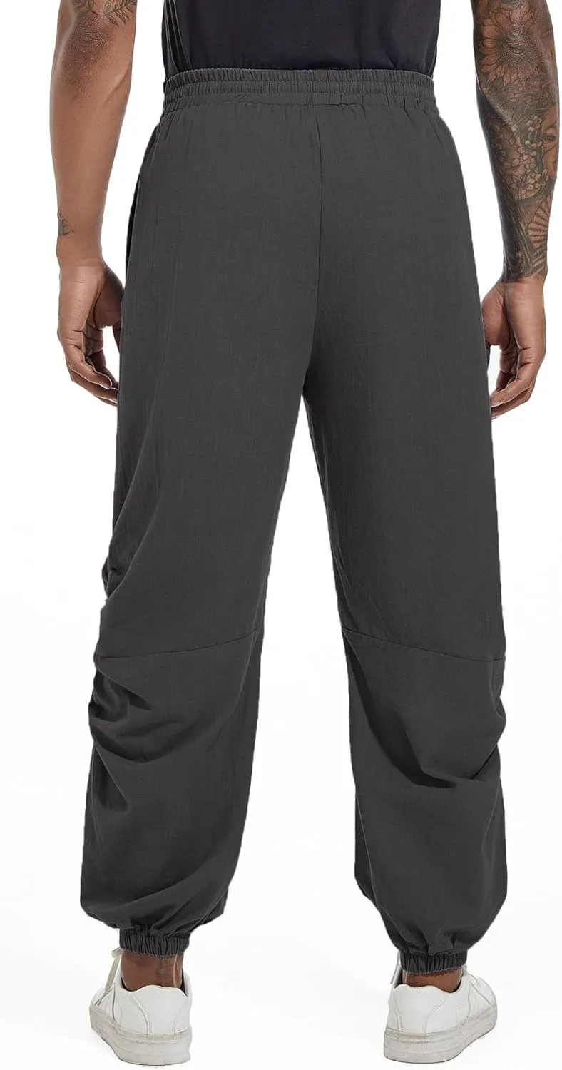 CLANMILUMS Mens Cotton Linen Drawstring Pants Elastic Waist Casual Jogger Yoga Pants