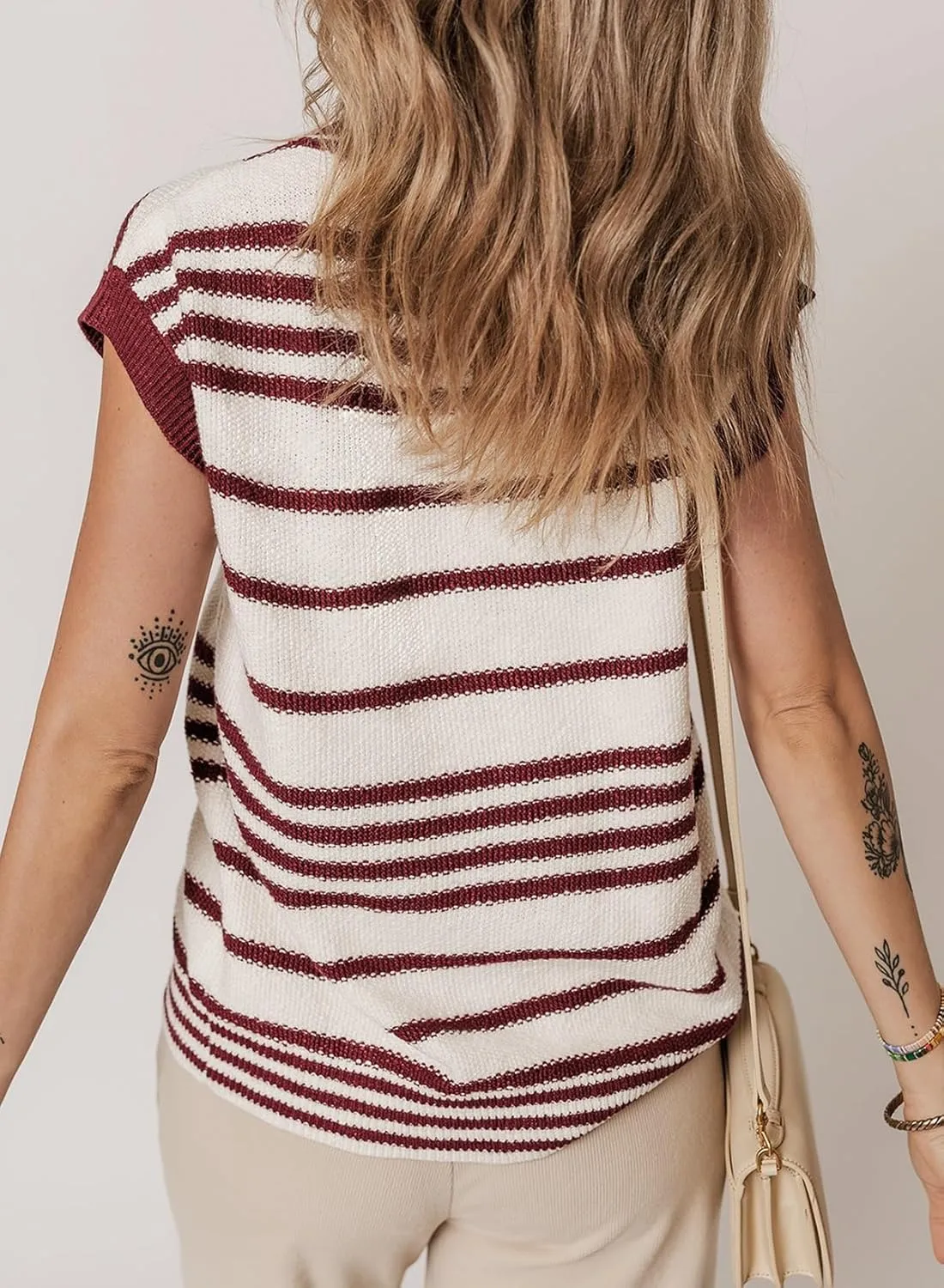 Dokotoo Sweater Vest Women Striped V Neck Button Vest for Women Vest Top Spring Cardigan Sweaters for Women 2025
