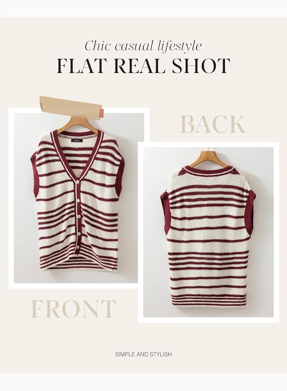 Dokotoo Sweater Vest Women Striped V Neck Button Vest for Women Vest Top Spring Cardigan Sweaters for Women 2025