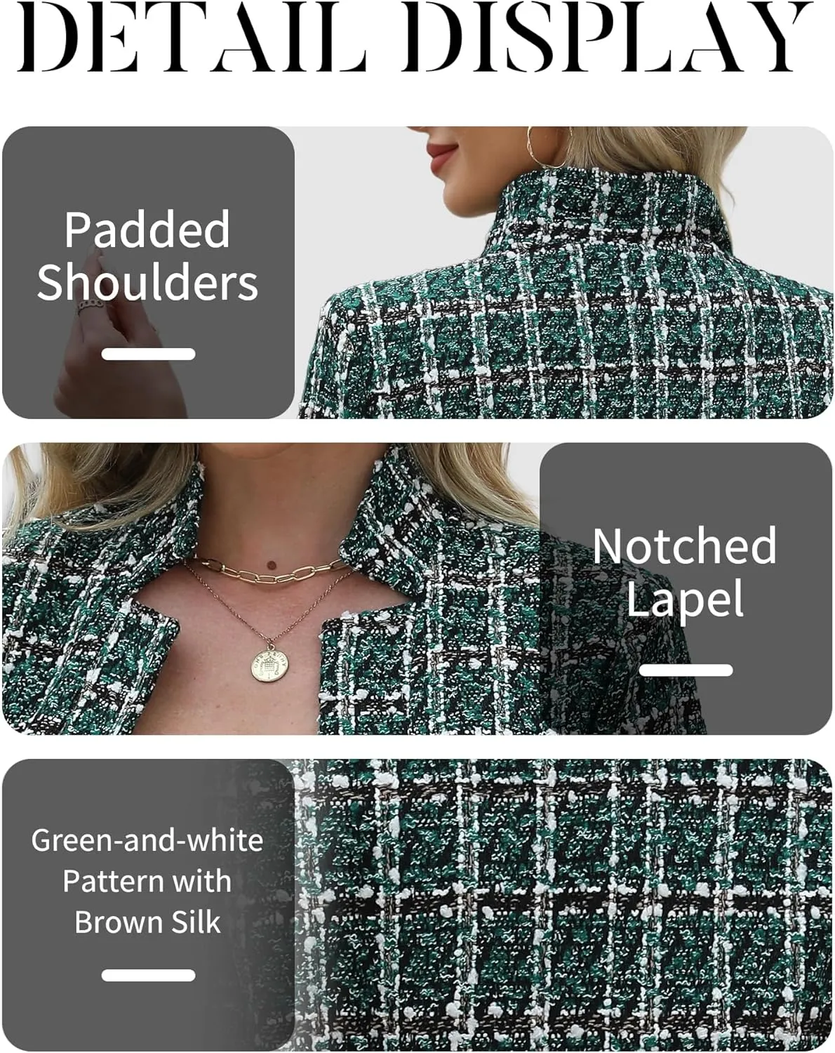 ELLEVEN Womens' Tweed Blazer Long Sleeve Jacket Notch Collar Fully Lined Casual Business Trendy Elegant Work Office Coat