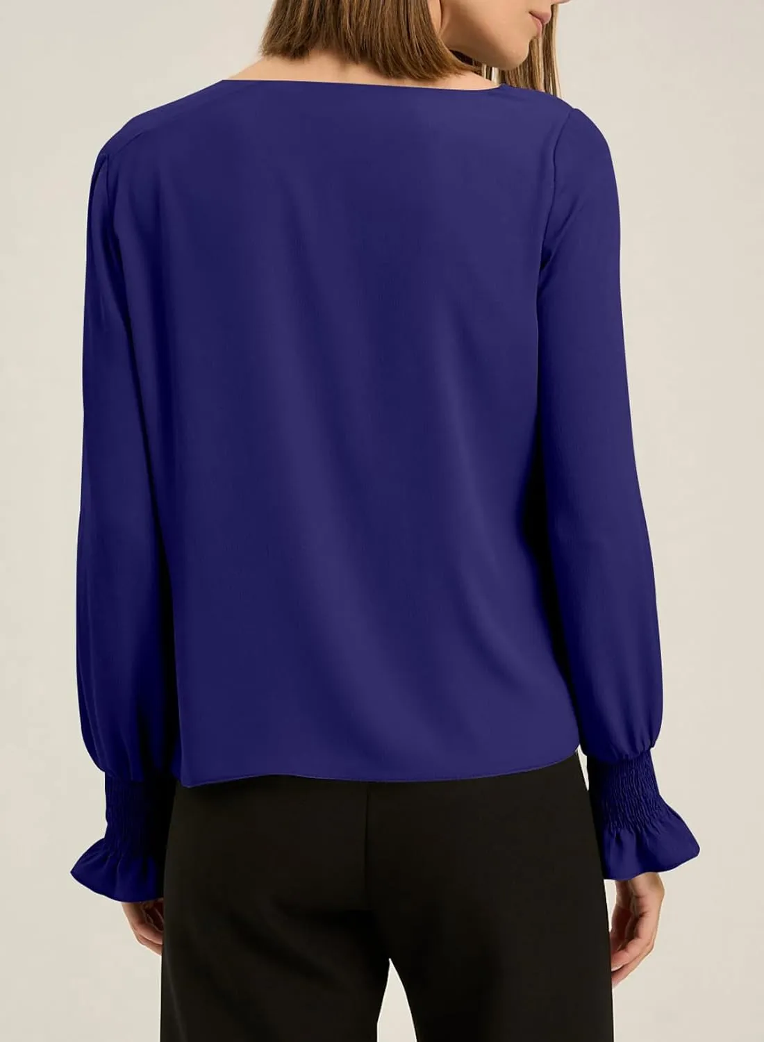 EVALESS Blouses for Women Dressy Casual Pleated Long Sleeve Tops Asymmetrical V Neck Business Work Shirts