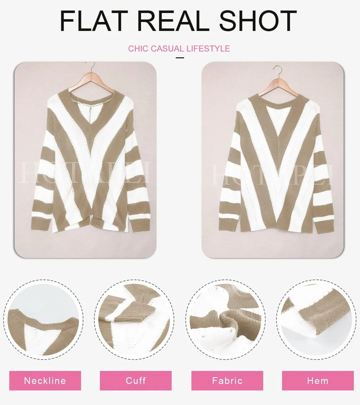EVALESS Sweaters for Women Sleeve Sexy Deep V Neck Casual Knit Striped Pullover Sweater