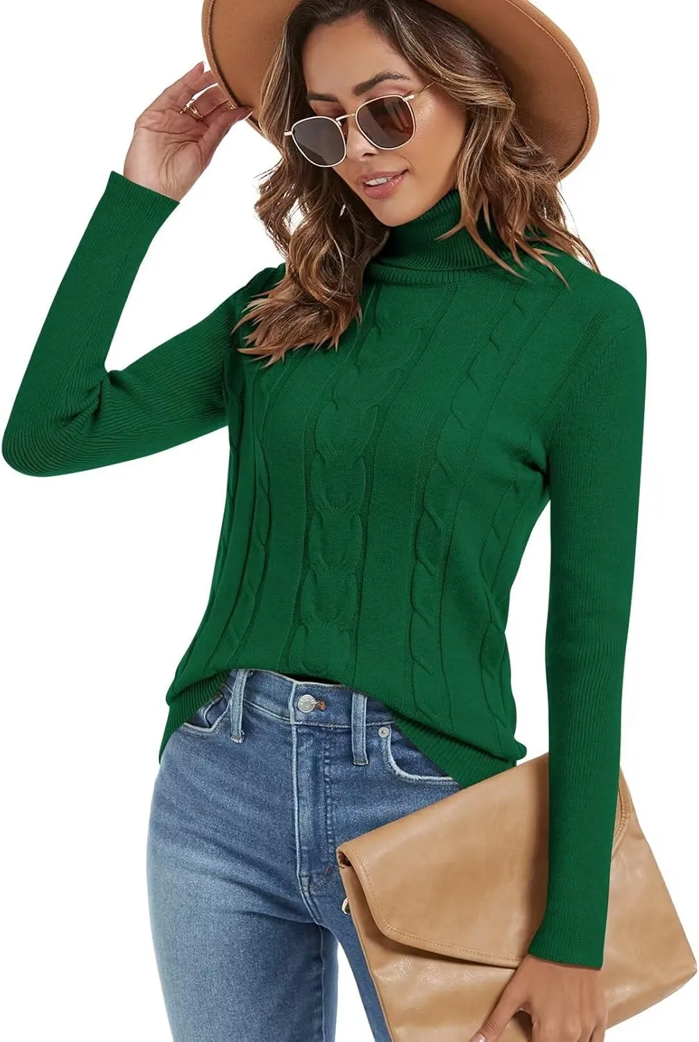FEKOAFE Sweaters for Women 2025 Long Sleeve Ribbed Knit Solid Color Turtleneck 2025 Fall Winter Pullover Sweaters