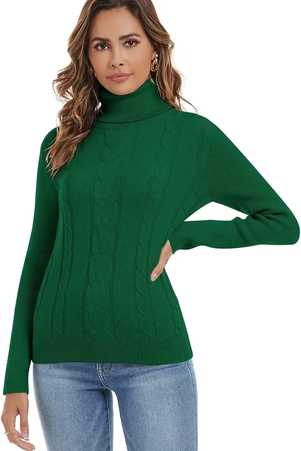 FEKOAFE Sweaters for Women 2025 Long Sleeve Ribbed Knit Solid Color Turtleneck 2025 Fall Winter Pullover Sweaters