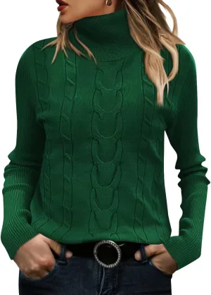 FEKOAFE Sweaters for Women 2025 Long Sleeve Ribbed Knit Solid Color Turtleneck 2025 Fall Winter Pullover Sweaters