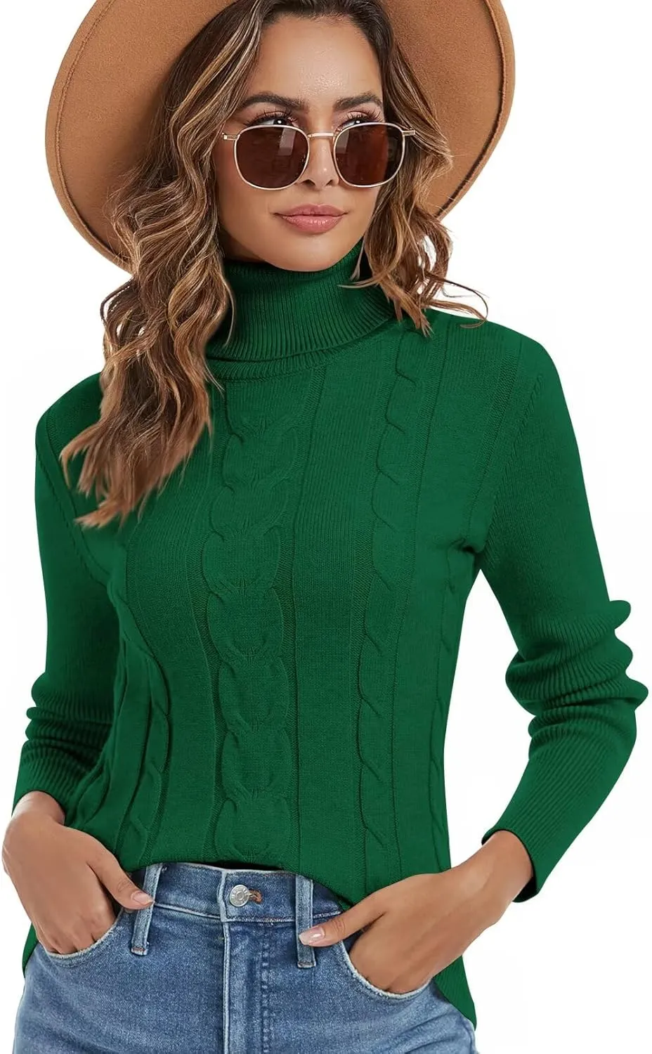 FEKOAFE Sweaters for Women 2025 Long Sleeve Ribbed Knit Solid Color Turtleneck 2025 Fall Winter Pullover Sweaters