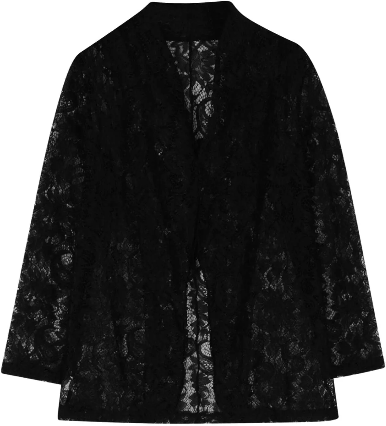 Firzero Black Blazer Jacket for Women Solid Color Sheer Lace Jacket Blazer Long Sleeve Open Front Button Casual Jacket