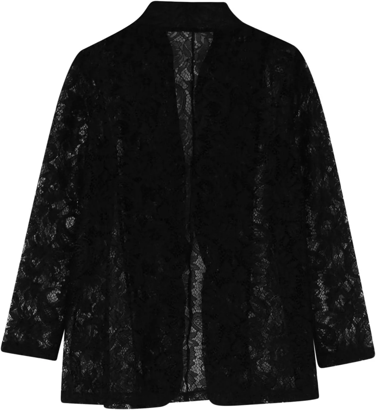 Firzero Black Blazer Jacket for Women Solid Color Sheer Lace Jacket Blazer Long Sleeve Open Front Button Casual Jacket