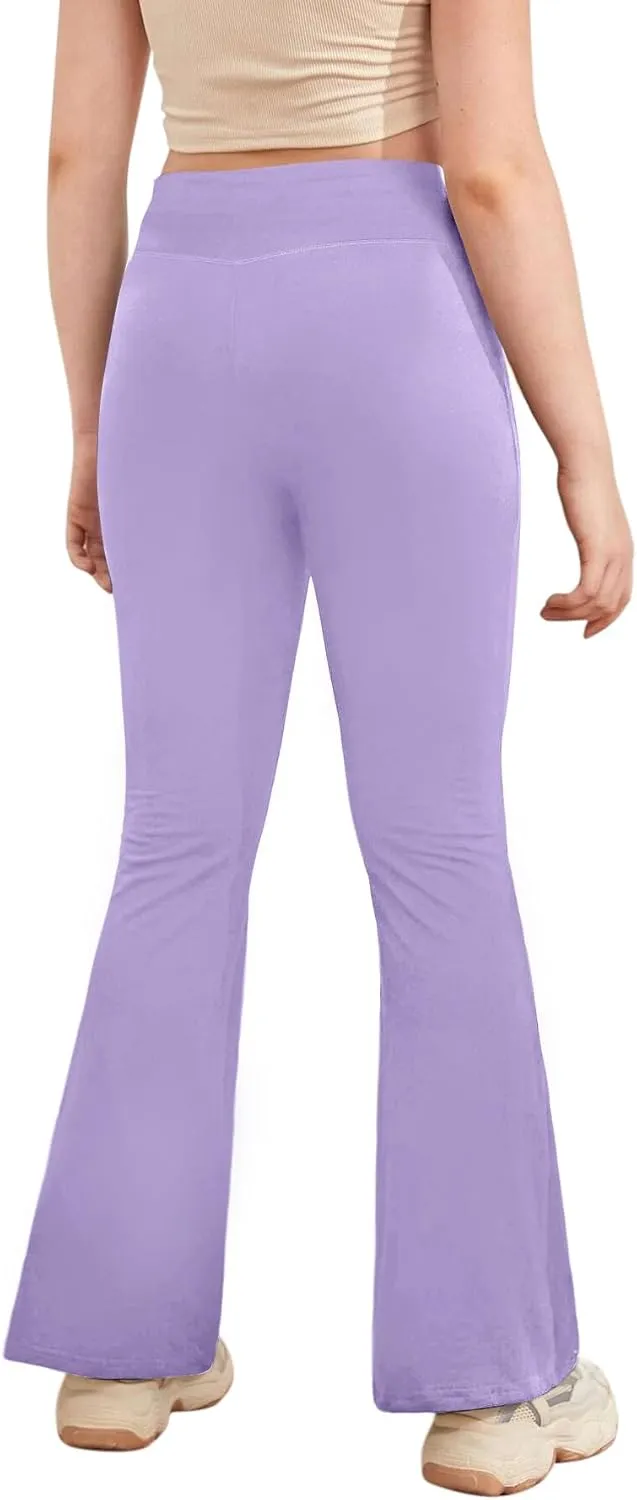 Girl's Leggings Cross High Waisted Flare Pants Yoga Bootcut Pants Solid Color Full Length Bell Bottoms
