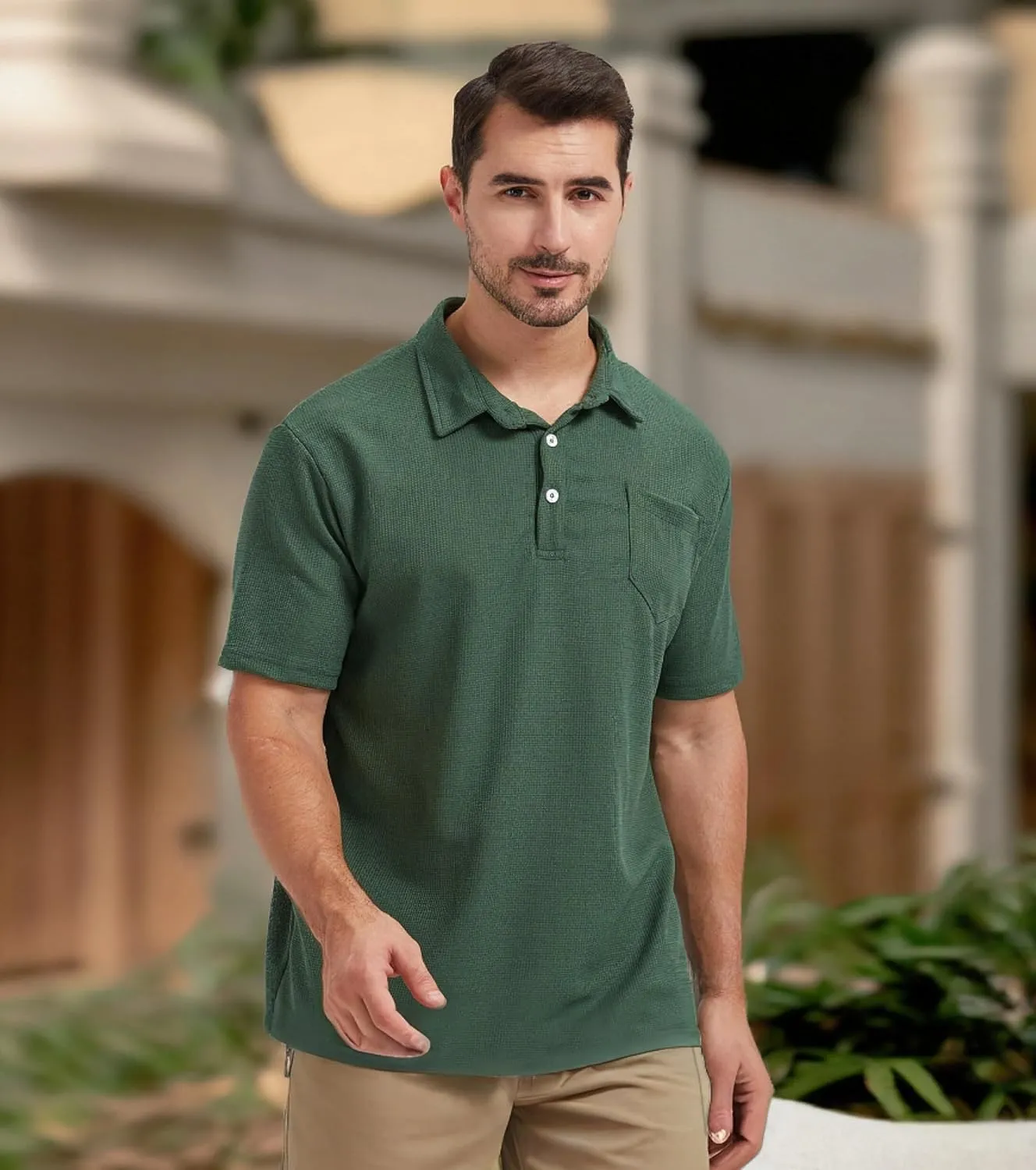 Knit Polo Shirts for Men Button Down Short Sleeve Shirt Men's Waffle Knitted T-Shirt Summer Golf Tee Shirt with Pocket