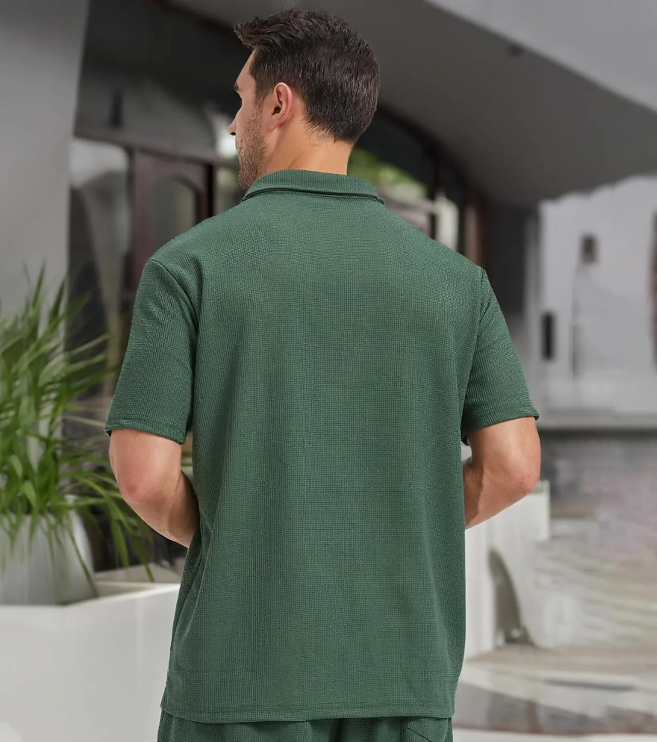 Knit Polo Shirts for Men Button Down Short Sleeve Shirt Men's Waffle Knitted T-Shirt Summer Golf Tee Shirt with Pocket