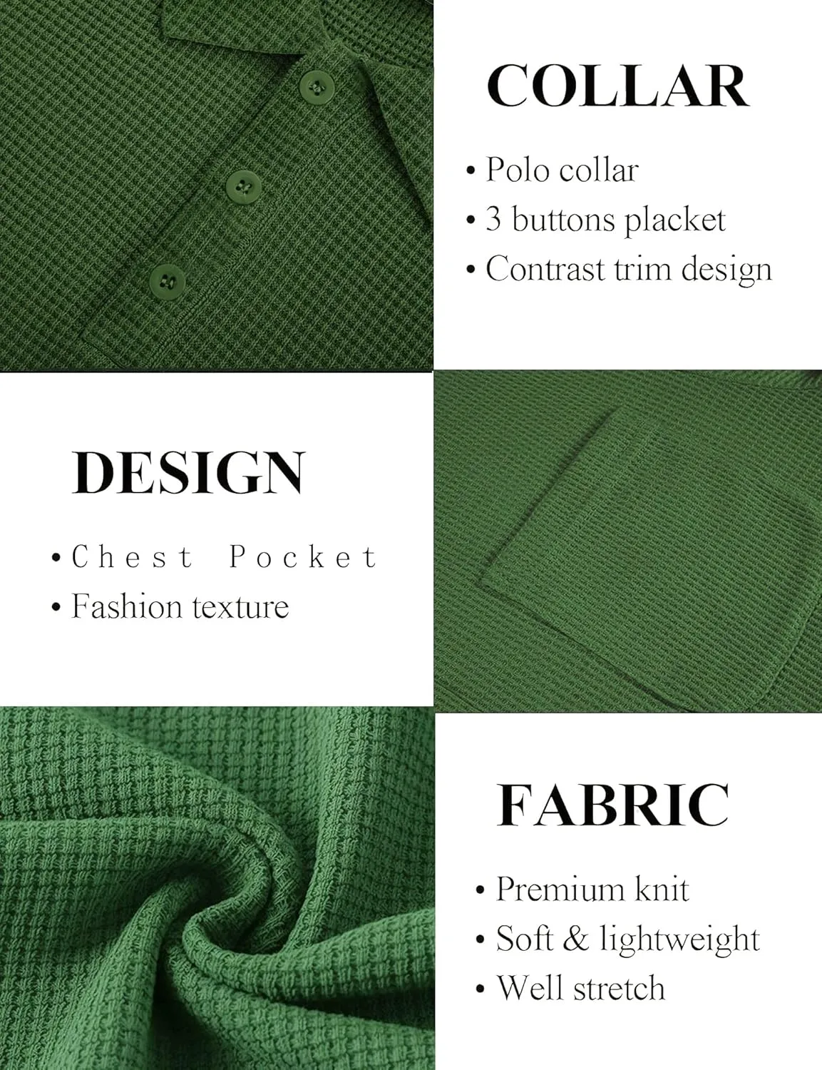 Knit Polo Shirts for Men Button Down Short Sleeve Shirt Men's Waffle Knitted T-Shirt Summer Golf Tee Shirt with Pocket