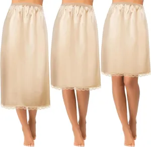 Mepase 3 Pieces Women's Satin Half Slip for Under Dresses 3 Kinds of Length 19, 27, 35 Inch Slip Dress with Lace