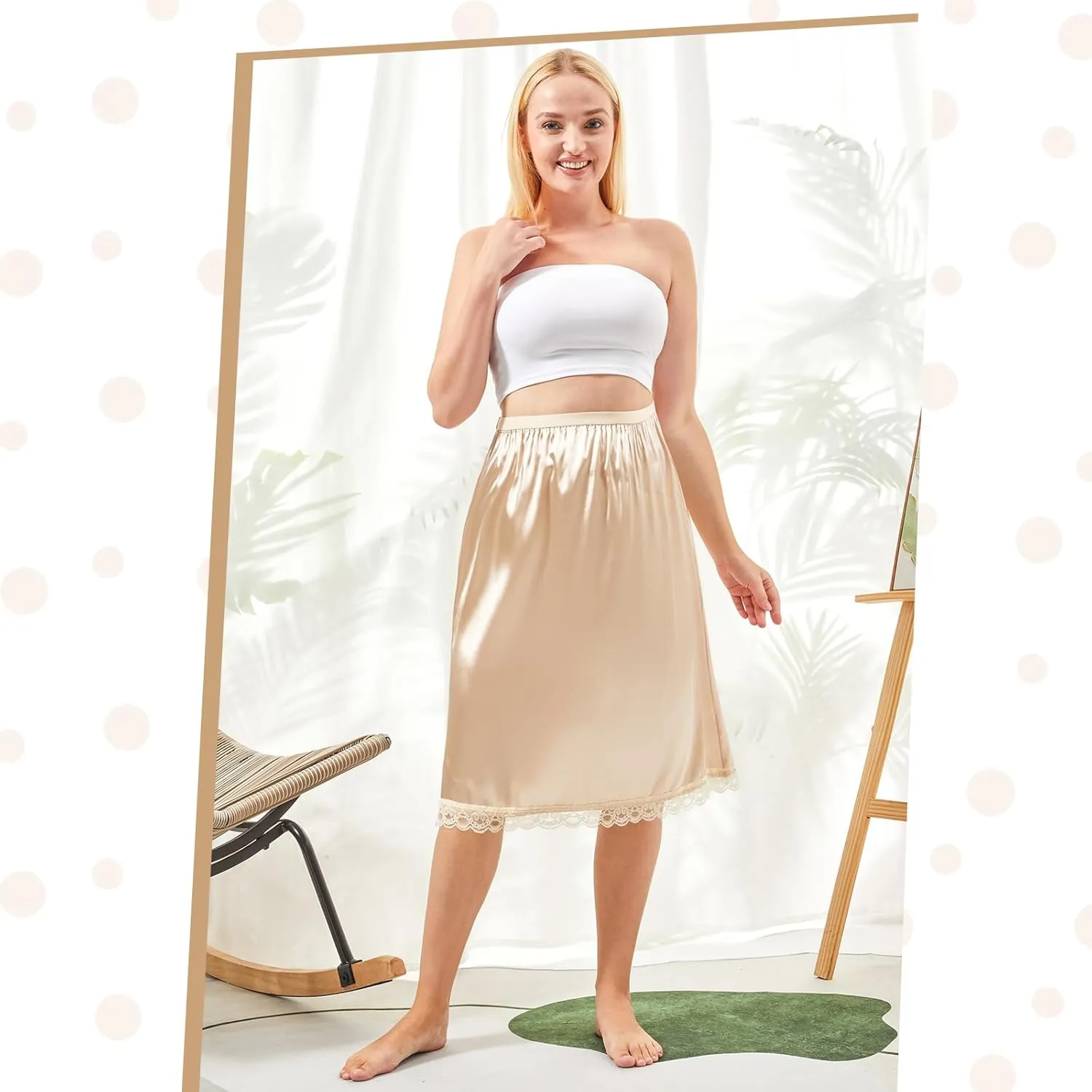 Mepase 3 Pieces Women's Satin Half Slip for Under Dresses 3 Kinds of Length 19, 27, 35 Inch Slip Dress with Lace