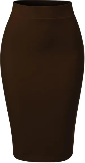 MixMatchy Women's Office Work Pencil Skirt Stretch High Waist Knee Length Bodycon for Business Casual