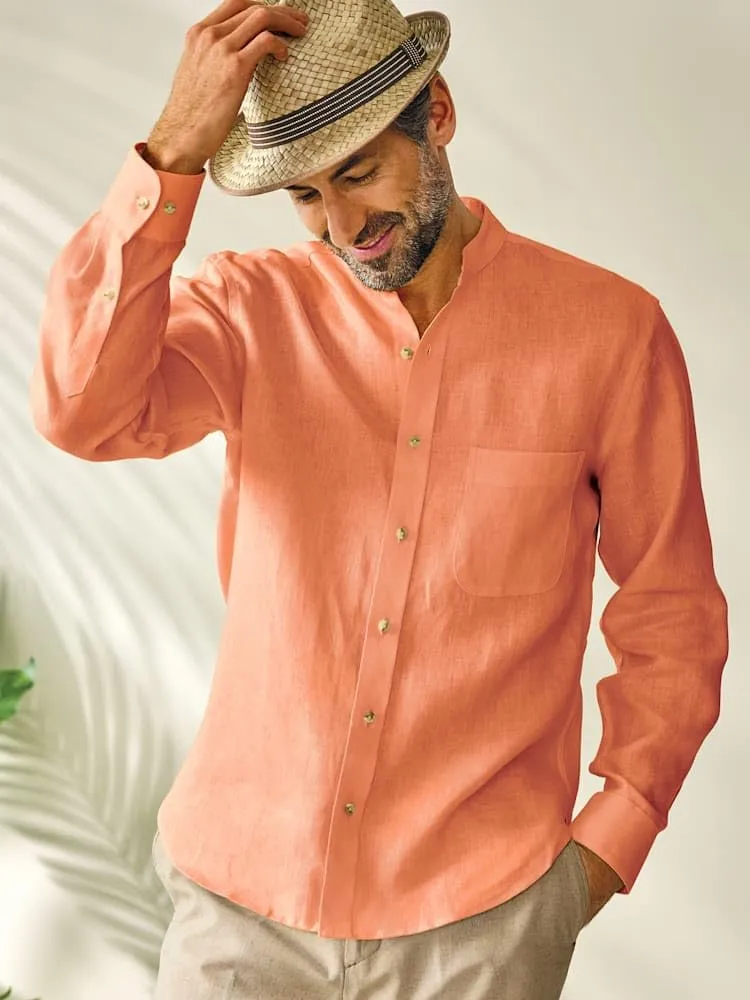 Paul Fredrick Men's Classic Fit Linen Solid Casual Shirt