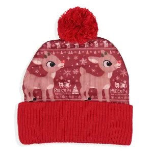 Rudolph The Red-Nosed Reindeer Cuffed Pom Beanie Hat Rudolph The Red-Nosed Reindeer Cuffed Pom Beanie Hat