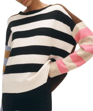 Striped Sweater Women Color Block Oversized Pullover Sweaters Fall Crewneck Batwing Sleeve Knit Tops