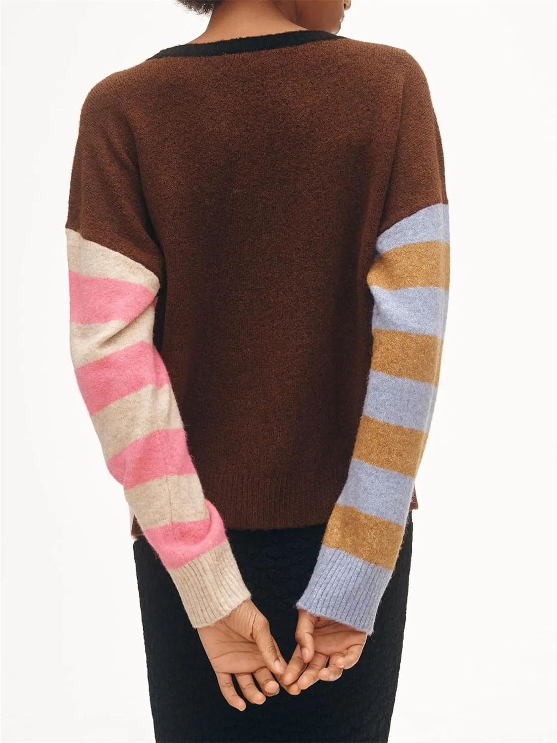 Striped Sweater Women Color Block Oversized Pullover Sweaters Fall Crewneck Batwing Sleeve Knit Tops
