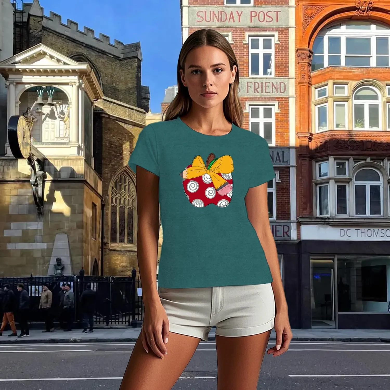 Teacher Shirts for Women Bow Pencil Teacher T-Shirt Apple Teaching Tee Tops