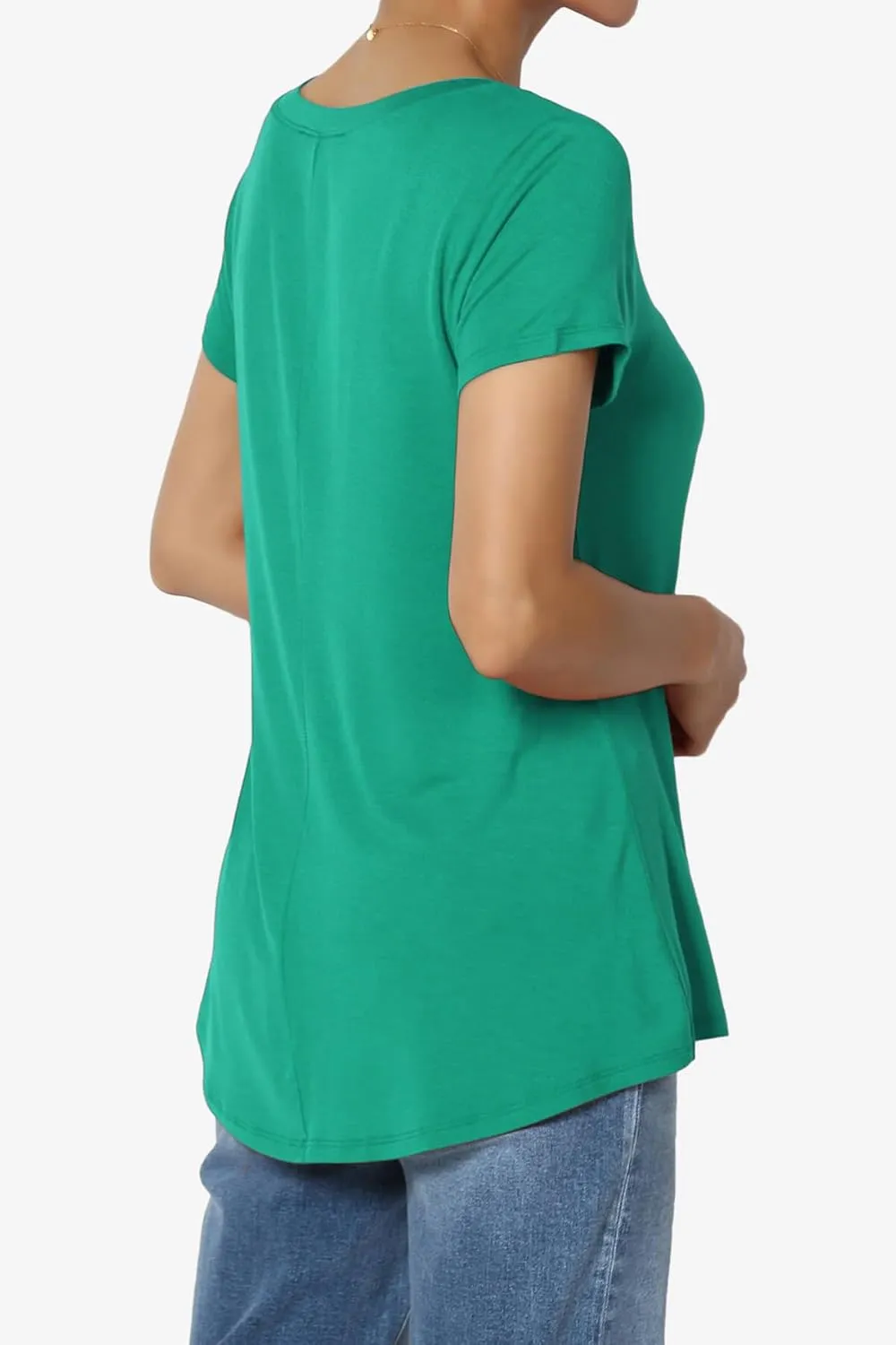 TheMogan Women's Casual V-Neck Short Sleeve T-Shirt Soft Drapey Jersey Relaxed Top Perfect Tee