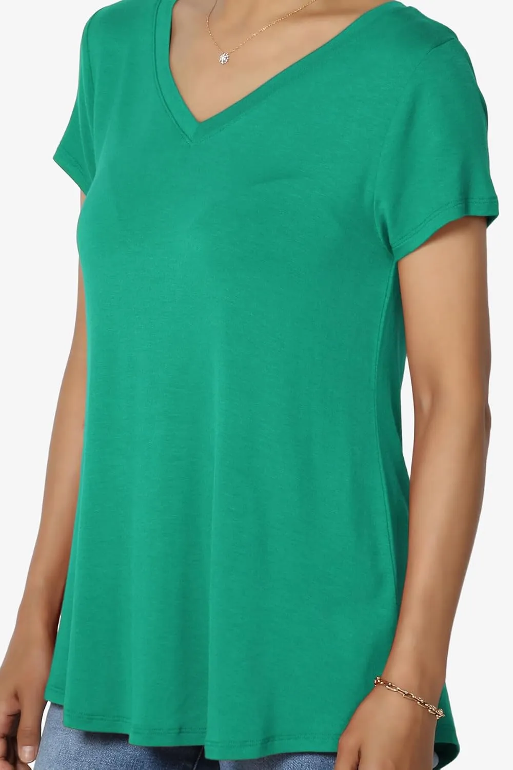 TheMogan Women's Casual V-Neck Short Sleeve T-Shirt Soft Drapey Jersey Relaxed Top Perfect Tee