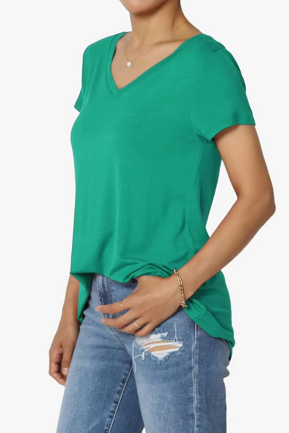 TheMogan Women's Casual V-Neck Short Sleeve T-Shirt Soft Drapey Jersey Relaxed Top Perfect Tee