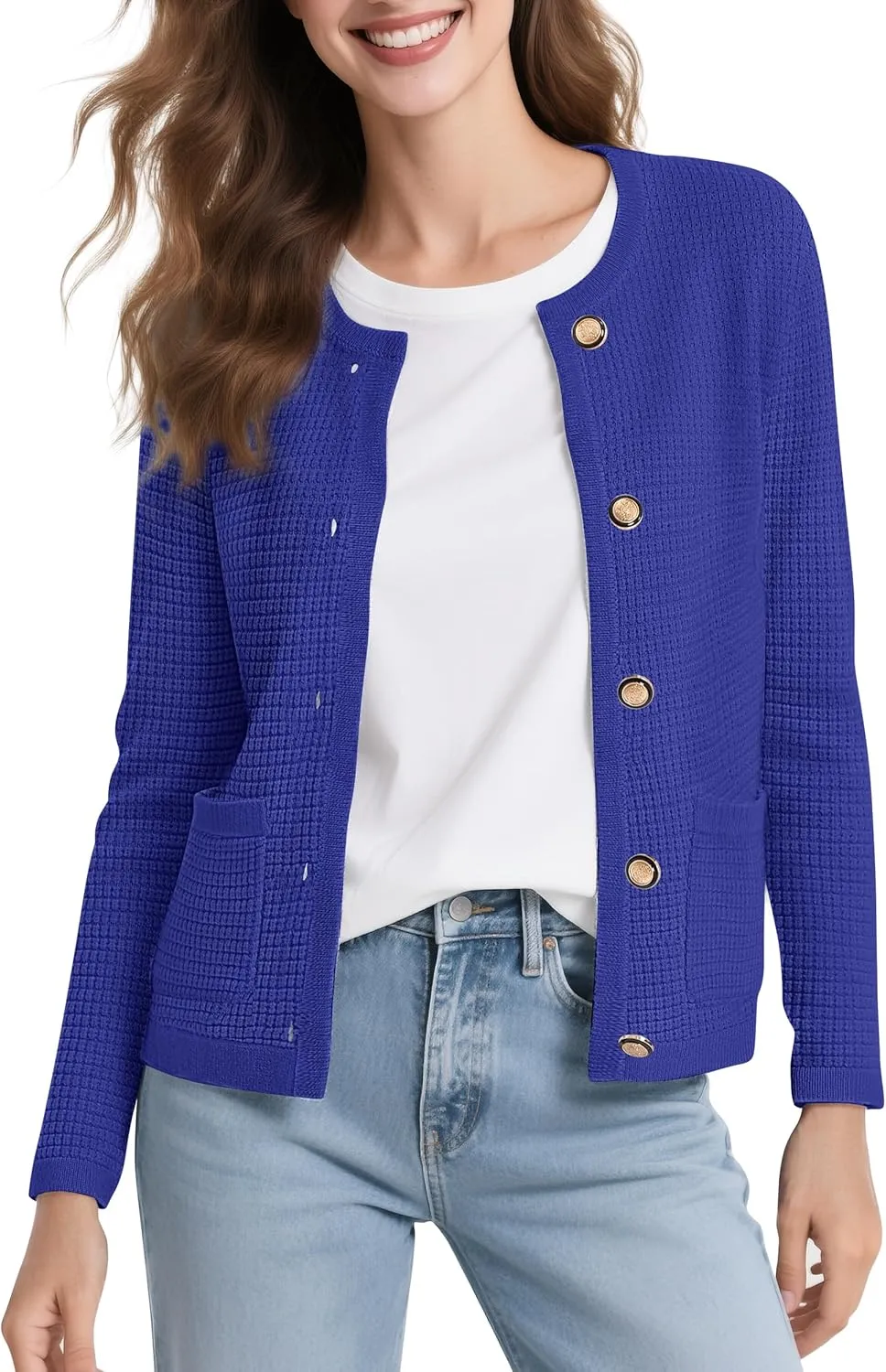 Urban CoCo Women's Open Front Cropped Cardigan Sweaters for Women Trendy Crewneck Button Down Knit Sweater Jacket
