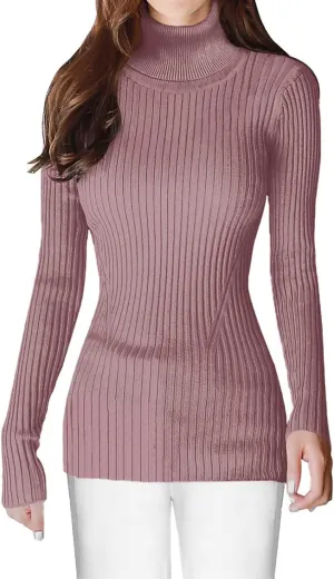 v28 Turtleneck Ribbed Sweaters for Women Cute Sexy Knitted Warm Fitted Sweater