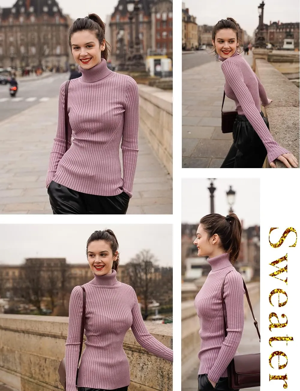v28 Turtleneck Ribbed Sweaters for Women Cute Sexy Knitted Warm Fitted Sweater