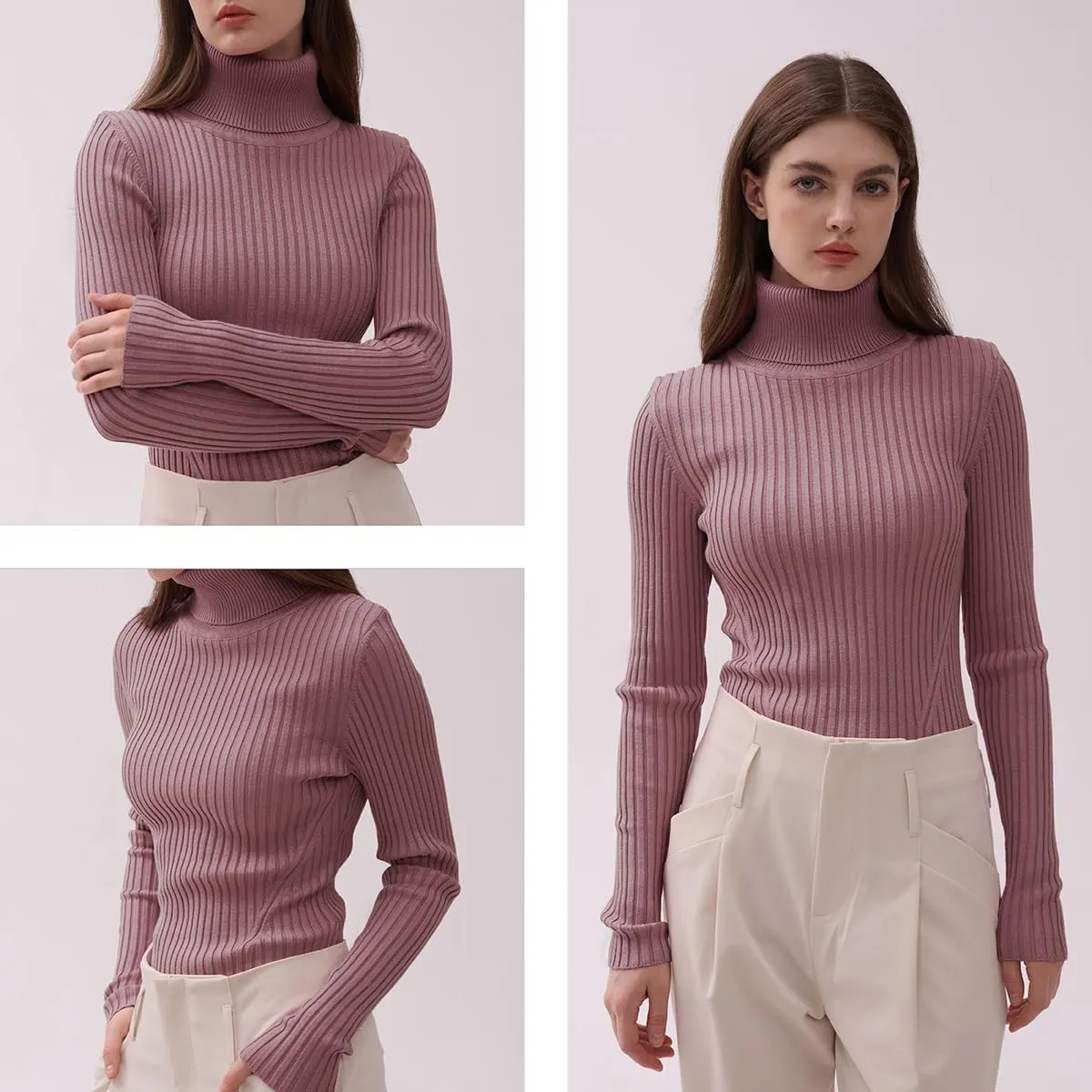 v28 Turtleneck Ribbed Sweaters for Women Cute Sexy Knitted Warm Fitted Sweater