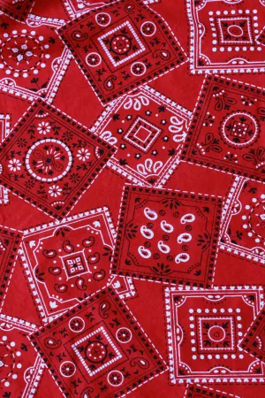 Vintage 1950s Bandana Print Fabric, Red And White Vintage Sewing Fabric, 2.8 Yards