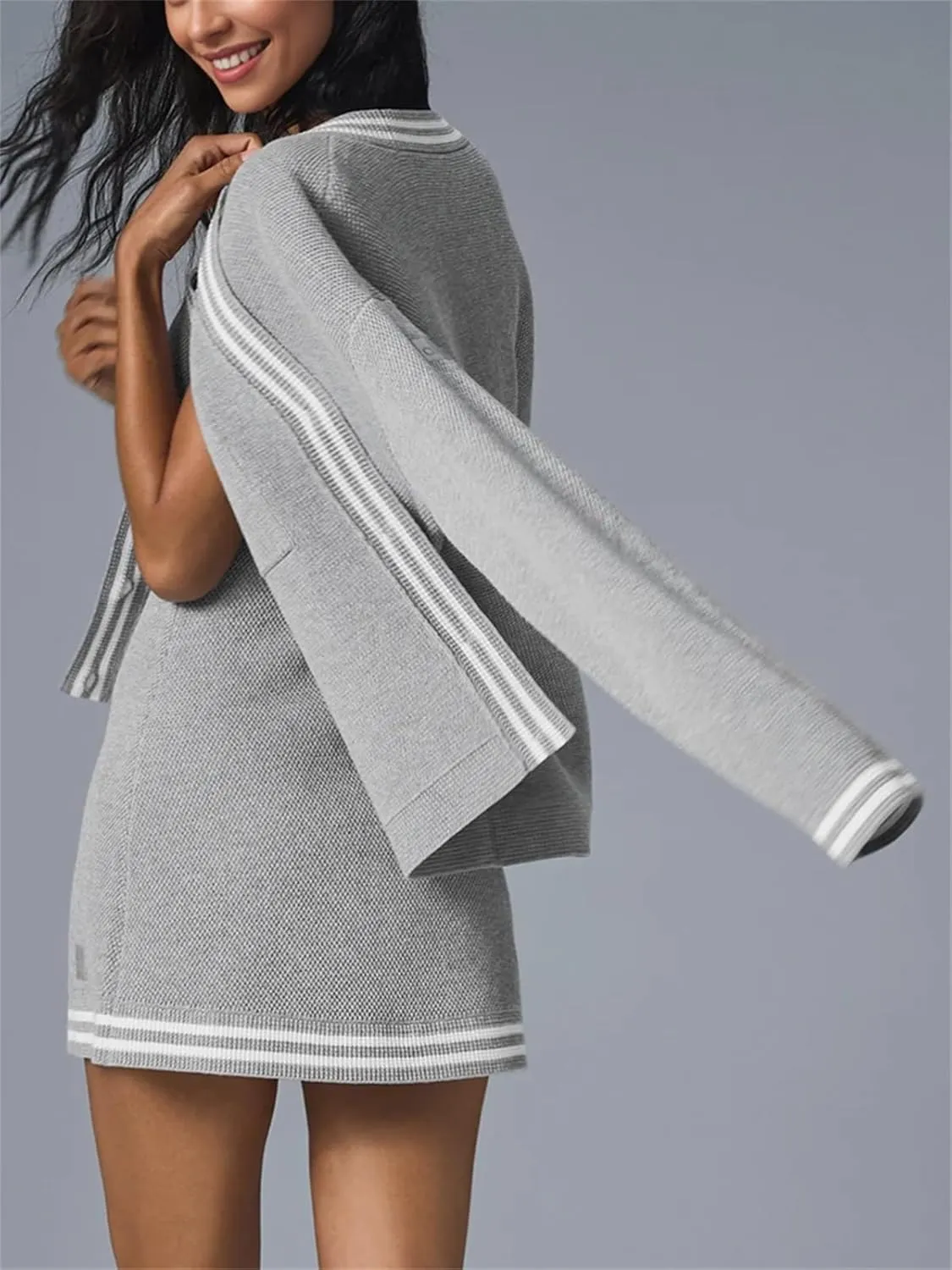Women's Cardigan Sweaters Oversized Color Blocked V Neck Button Down Open Front Knit Long Sleeve Lightweight Jackets