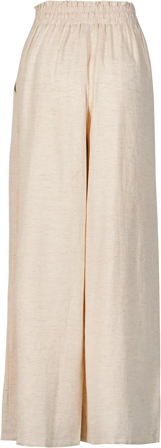 Womens Drawstring Elastic Pant Loose Cotton Linen High Waist Wide Leg Trousers