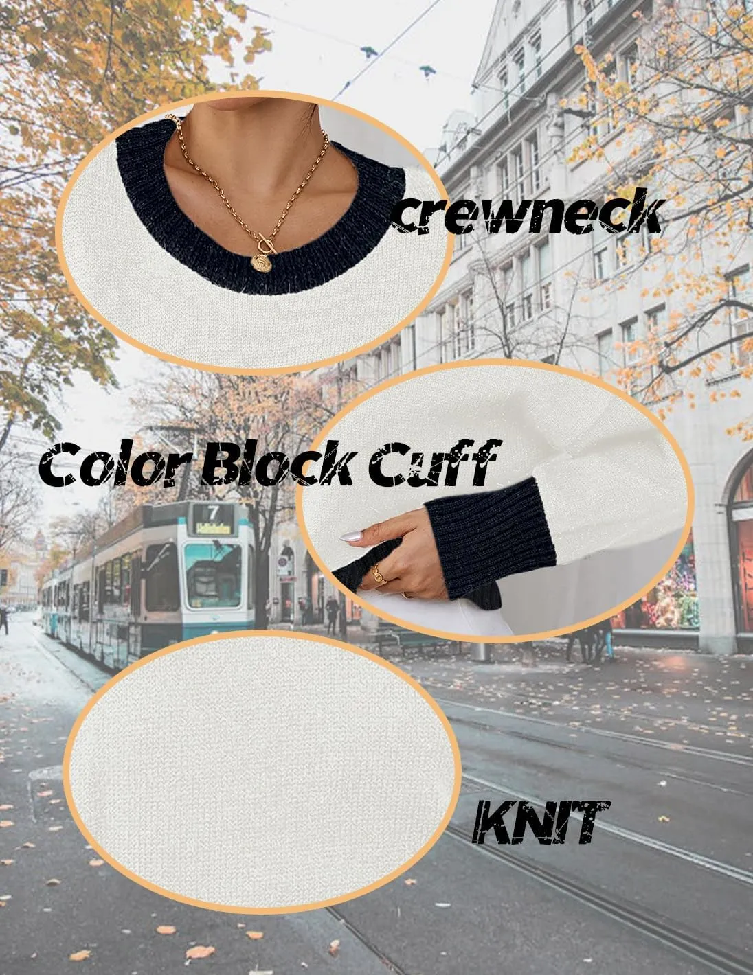 Womens Fall Cute Ribbed Knit Cropped Crewneck Color Block Long Sleeve Pullover Sweater 2024