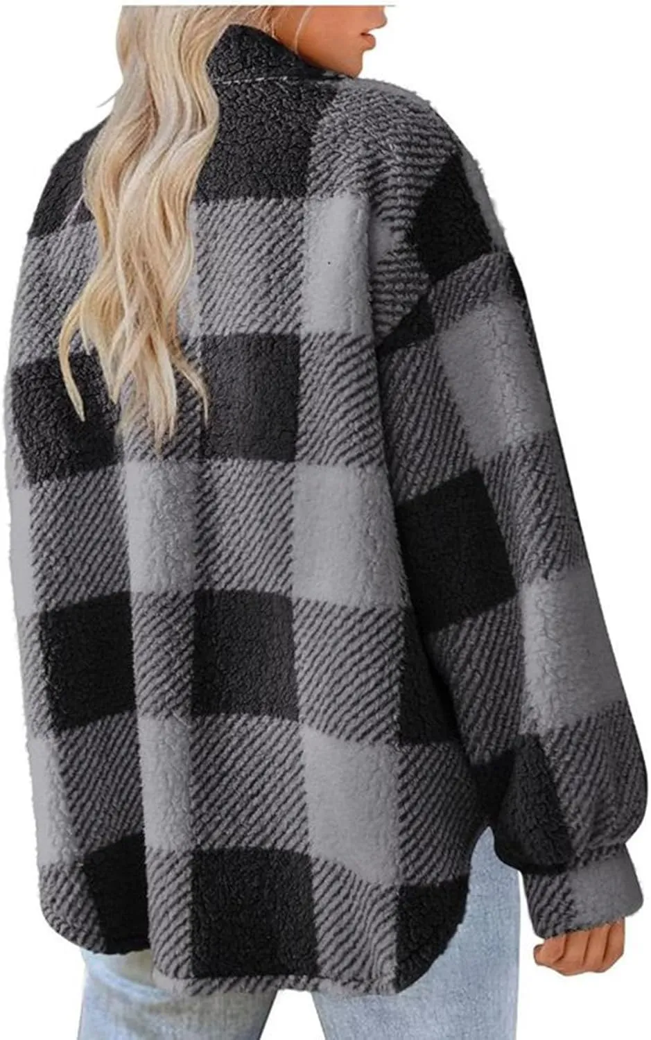 Womens Fuzzy Flannel Jacket Fall Fashion Sherpa Lined Plaid Shacket Jacket Long Sleeve Button Down Fleece Hoodies 