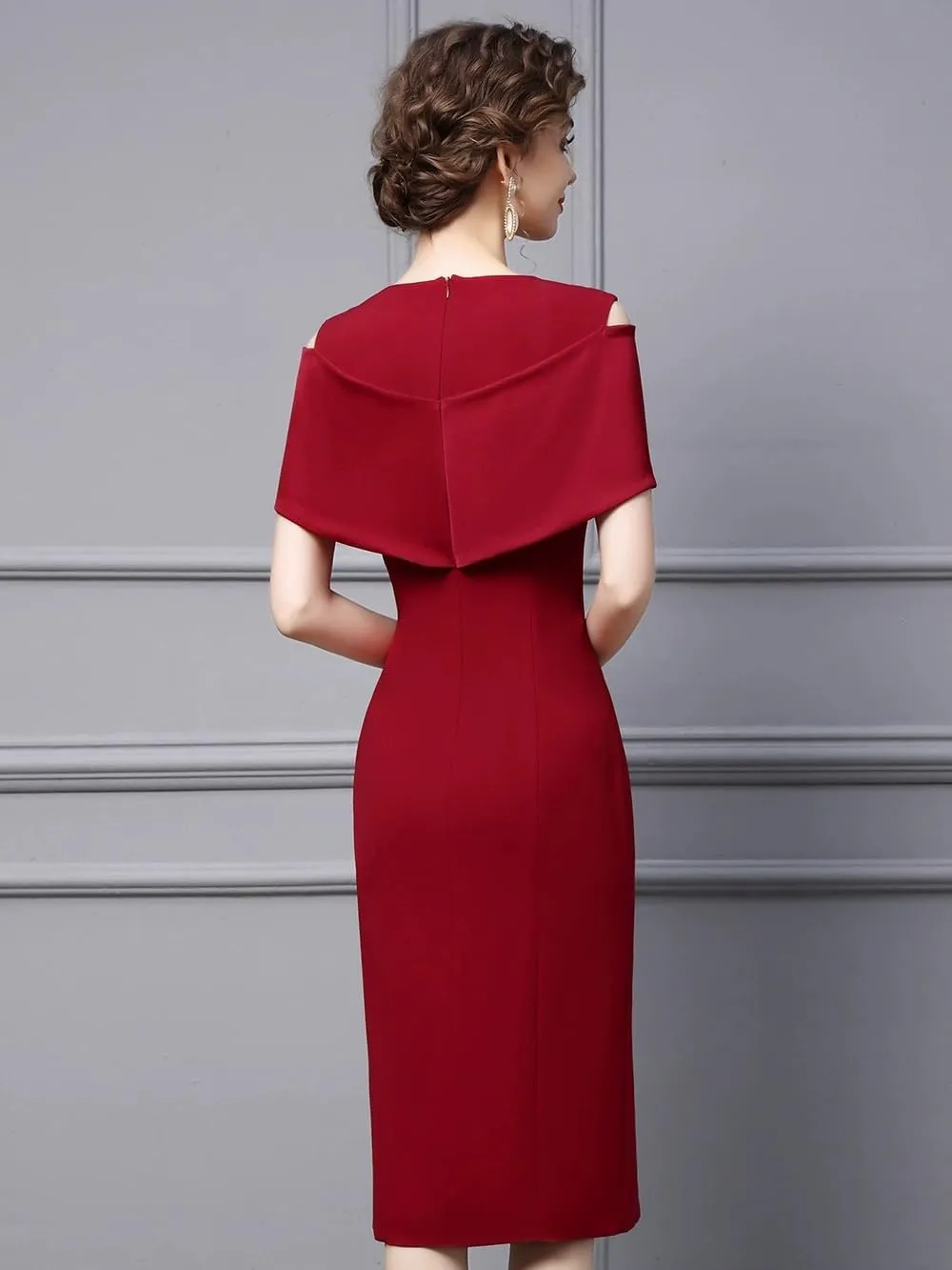 Women's Red Summer Dress Elegant Waist Cinching Slim Fit Midi Formal Evening Party Dresses for Wedding Party Cocktail
