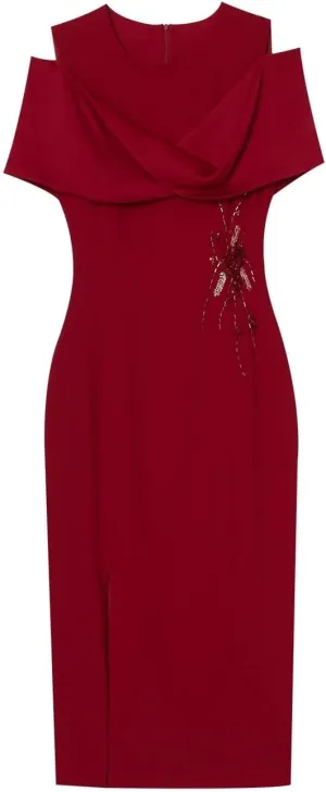 Women's Red Summer Dress Elegant Waist Cinching Slim Fit Midi Formal Evening Party Dresses for Wedding Party Cocktail