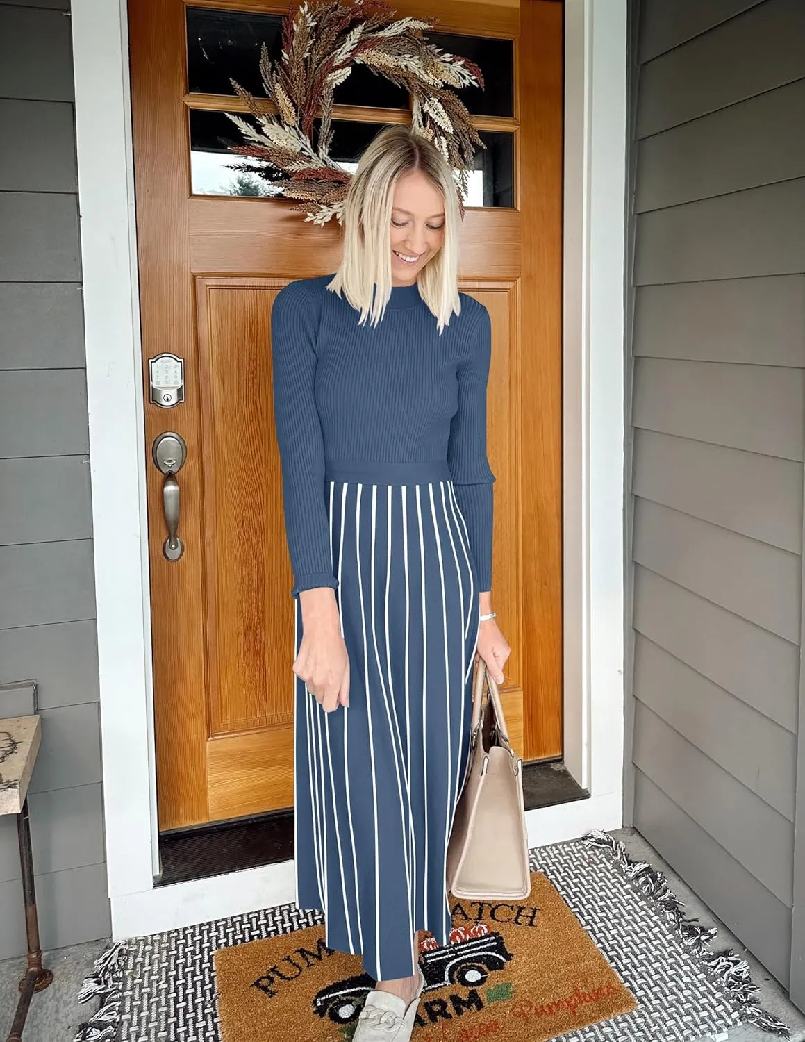 Womens Spring Turtleneck Long Sleeve Sweater Dress Tie Waist Casual Loose Ribbed Knit A Line Midi Dresses