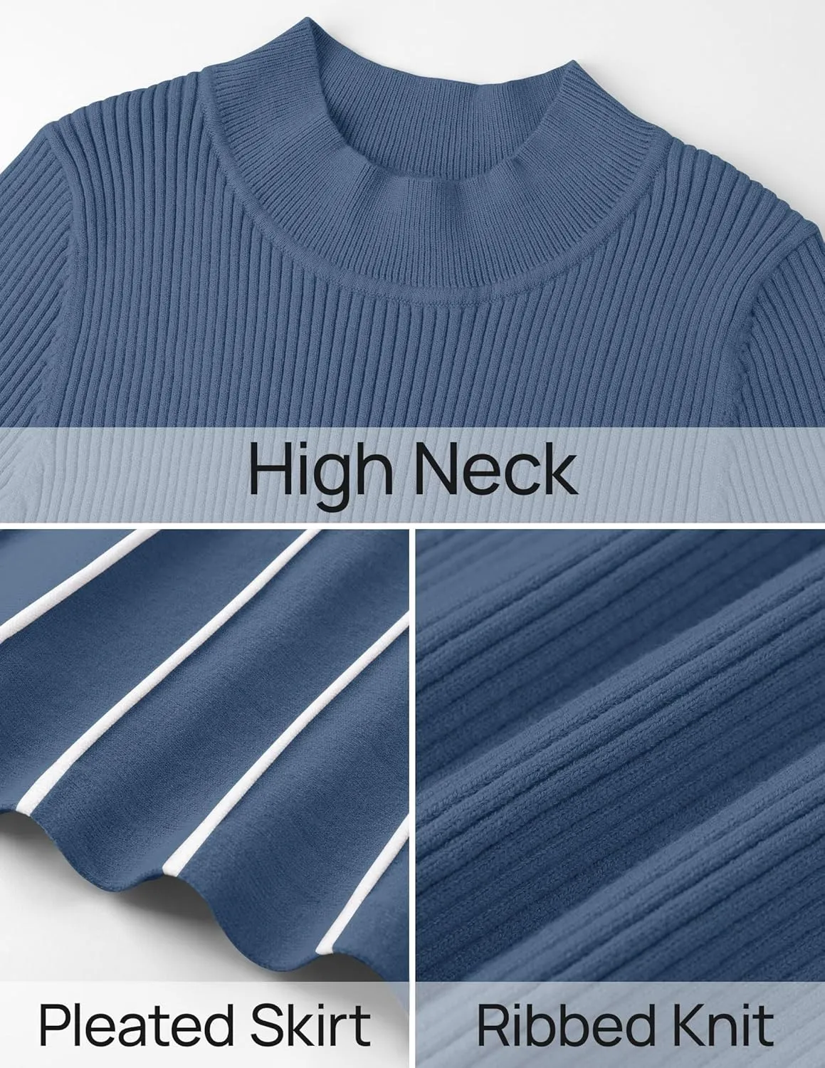 Womens Spring Turtleneck Long Sleeve Sweater Dress Tie Waist Casual Loose Ribbed Knit A Line Midi Dresses