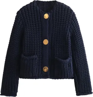 Yimoon Women's Cropped Cardigan Sweater Button Down Chunky Knit Sweater Long Sleeve Fall Open Front Cardigan