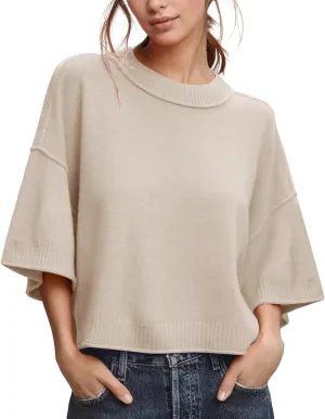 ZDC Women's Oversized Sweaters Summer 3/4 Sleeve Casual Cropped Tops Lightweight Loose Fit Knit Pullover
