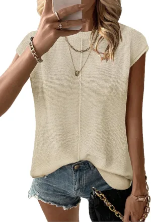 Zeagoo Women's Cap Sleeve Sweater Vest Crew Neck Sleeveless Casual Knit Tops 2024 Summer Clothes S-XXL