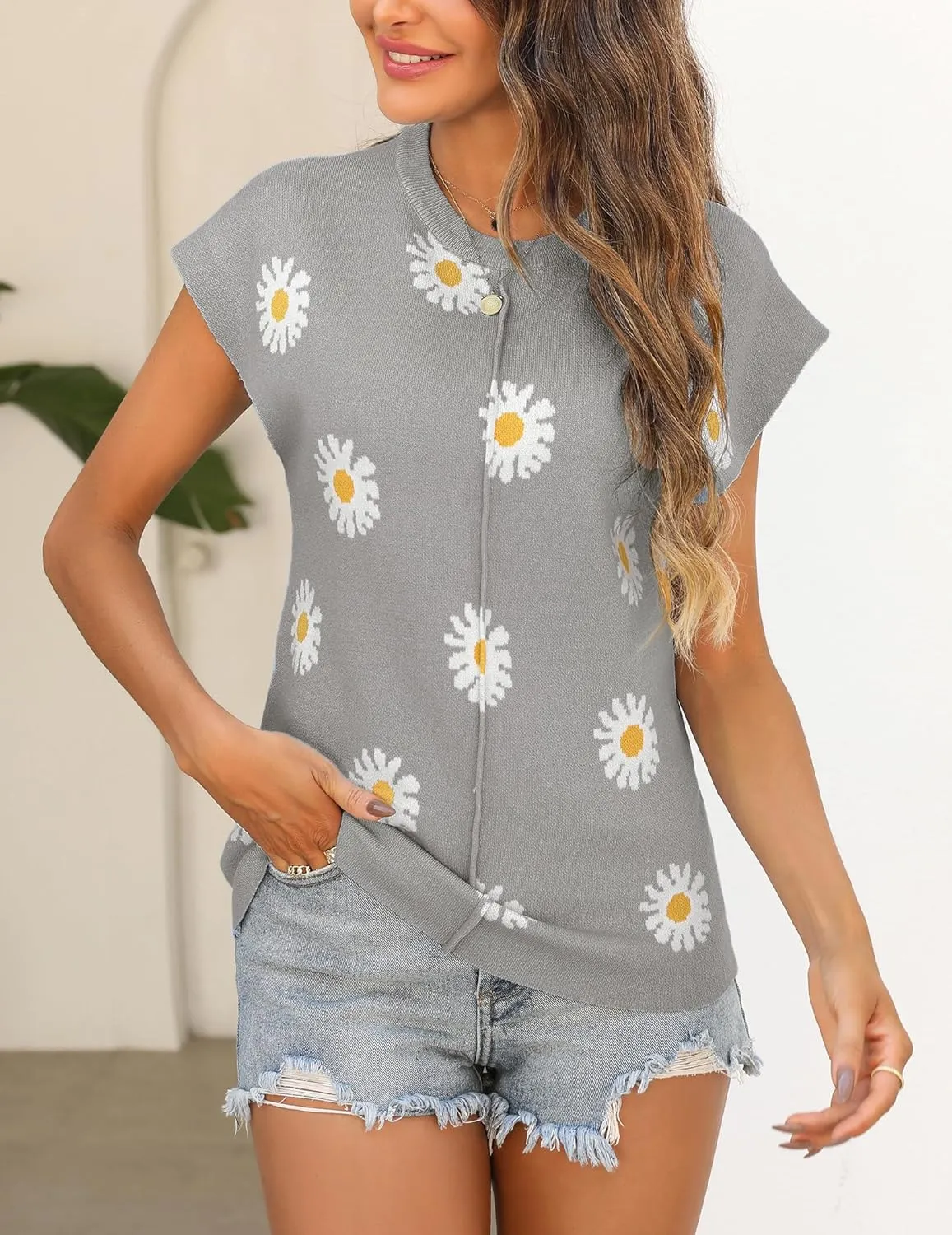 Zeagoo Women's Cap Sleeve Sweater Vest Crew Neck Sleeveless Casual Knit Tops 2024 Summer Clothes S-XXL